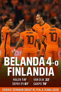 Belanda vs Finlandia !! Skor Telak 4-0, Belanda Hancurkan Finlandia, Ini Statistik dan Daftar Pencetak Golnya