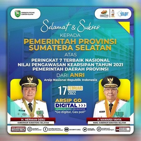 Dinas Kearsipan Provinsi Sumatera Selatan Meraih Peringkat Ke-7 Terbaik Nasional Dari ANRI