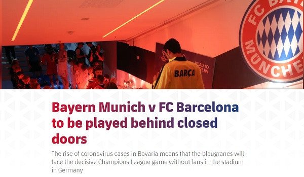 Laga Bayern Munich vs Barcelona Secara Resmi Digelar Tanpa Penonton